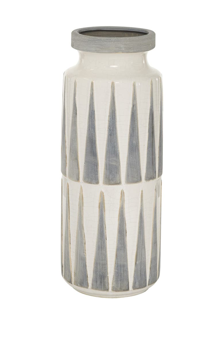 Novogratz White Ceramic Vase with Triangle Patterns, Alternate, color,