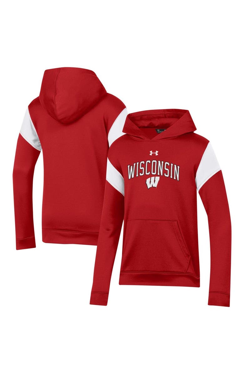 Under Armour Youth Under Armour Red Wisconsin Badgers Gameday Performance Pullover Hoodie, Main, color,