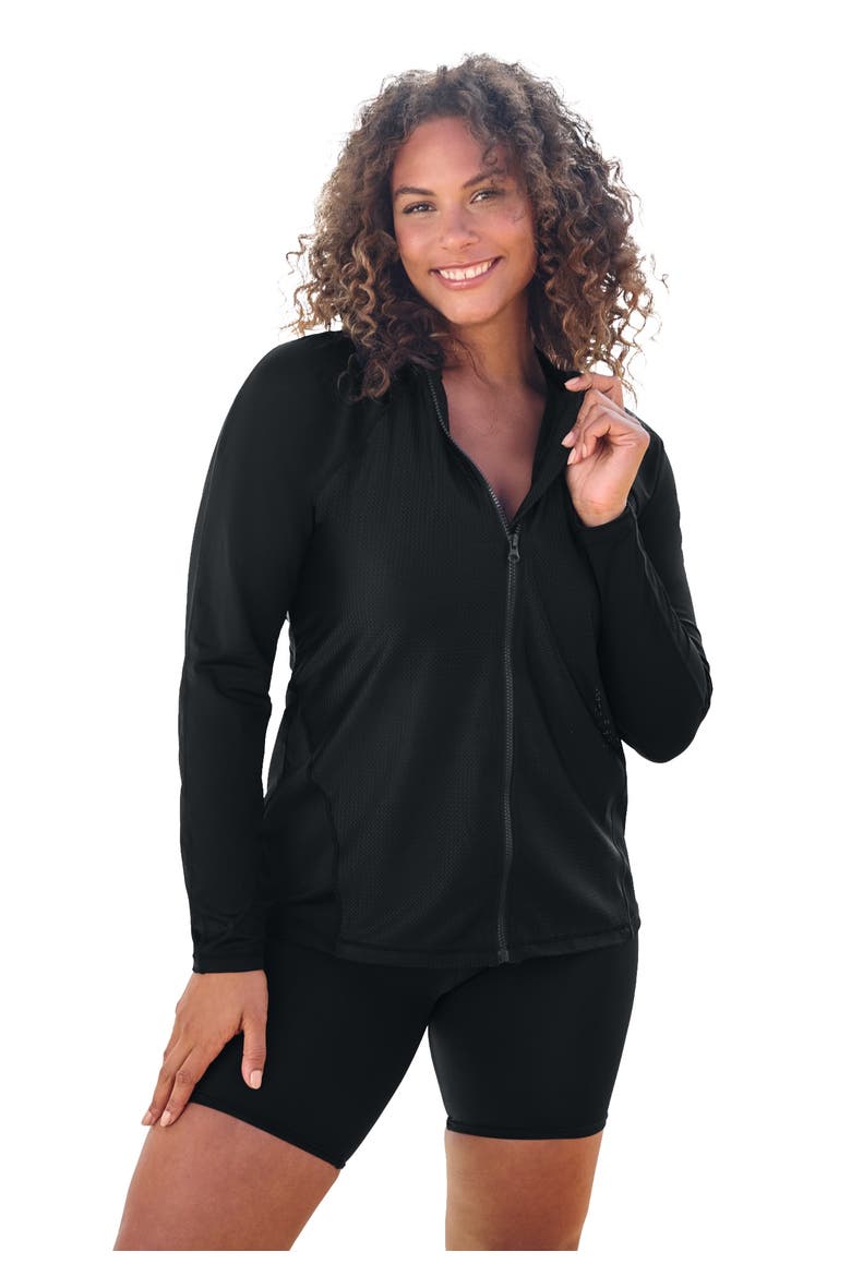 Chlorine Resistant Long Sleeve Colorblock Swim Tee, Main, color, BLACK