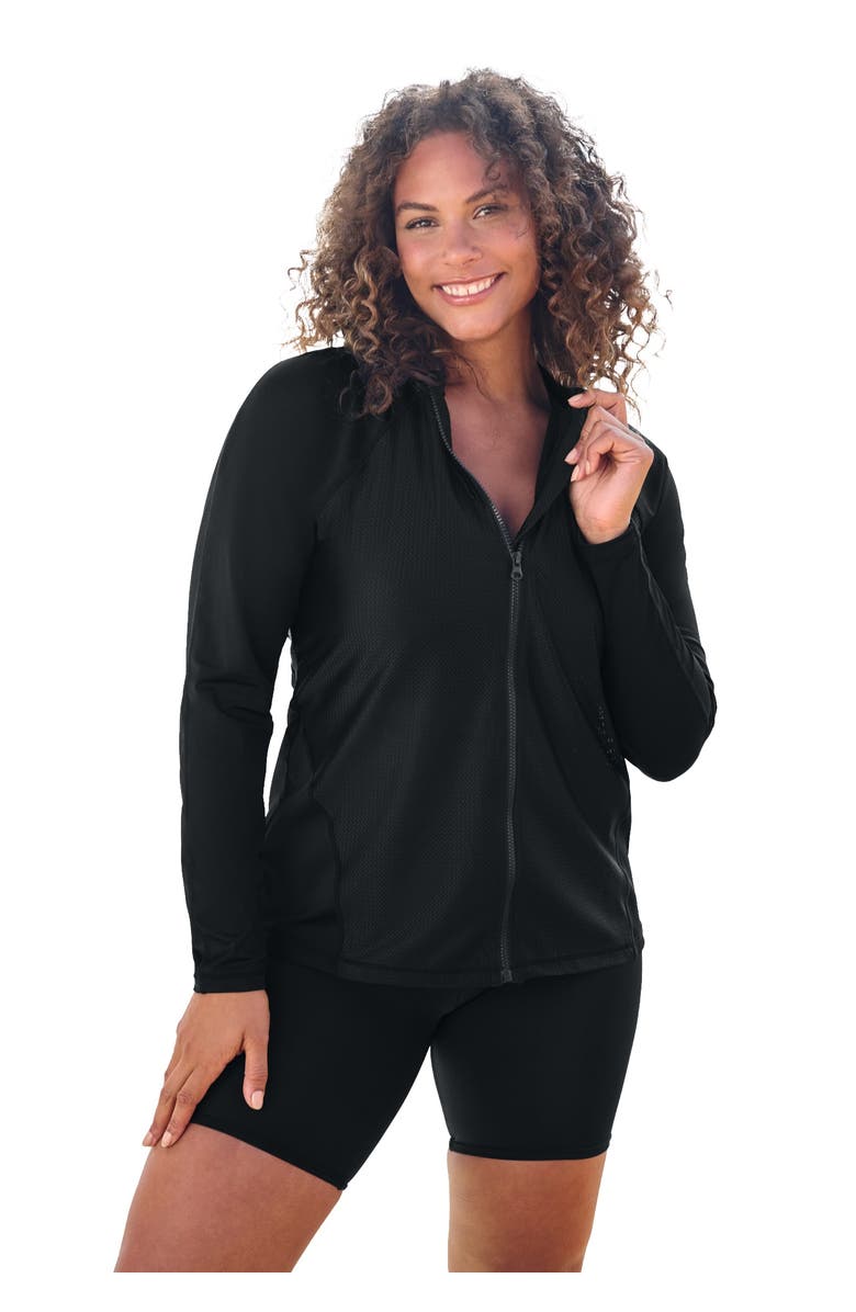 Swim 365 Chlorine Resistant Long-Sleeve Colorblock Swim Tee, Main, color, Black