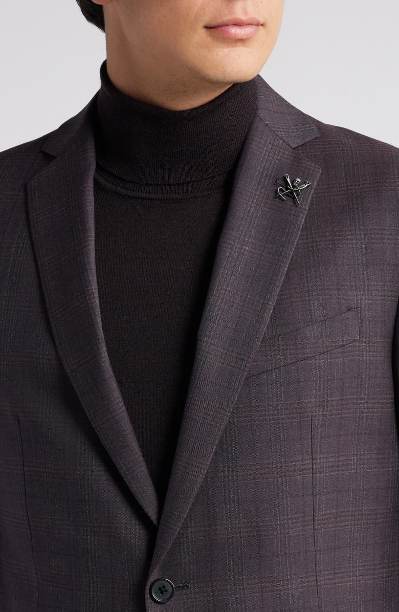 John Varvatos Plaid Wool Blend Suit, Alternate, color, Burgundy