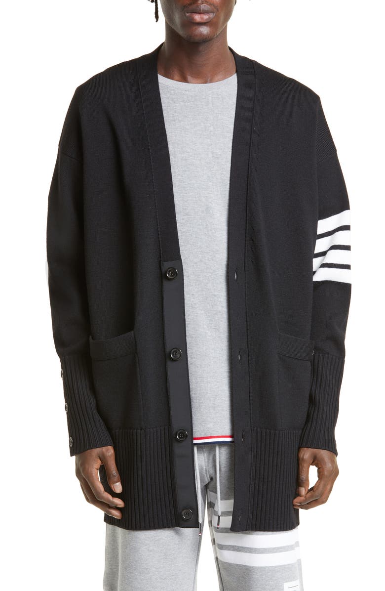 Thom Browne 4-Bar Elongated Merino Wool Cardigan, Main, color, 