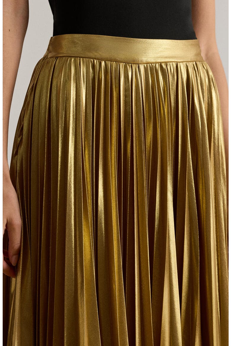 Pleated Metallic Chiffon Midi Skirt, Alternate, color, RELIC GOLD/ GOLD FOIL