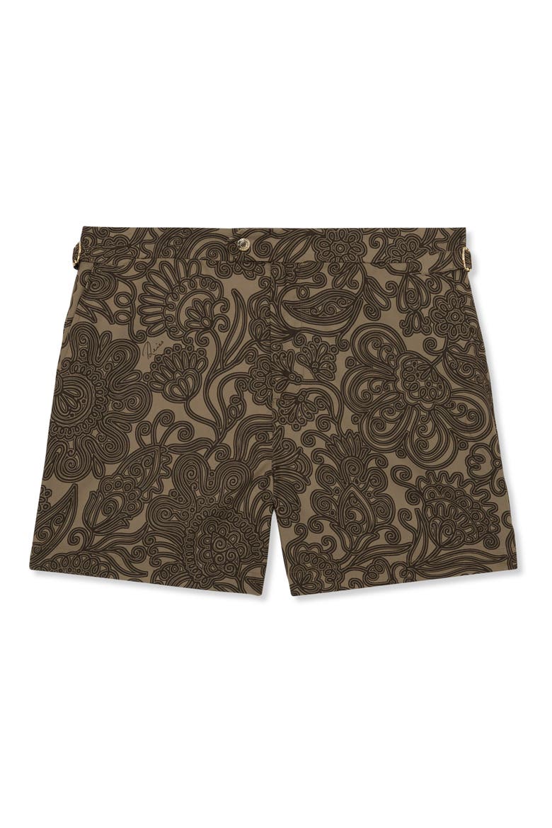 Fallow Floral Side Adjuster Swim Trunks, Alternate, color, MOCHA BROWN