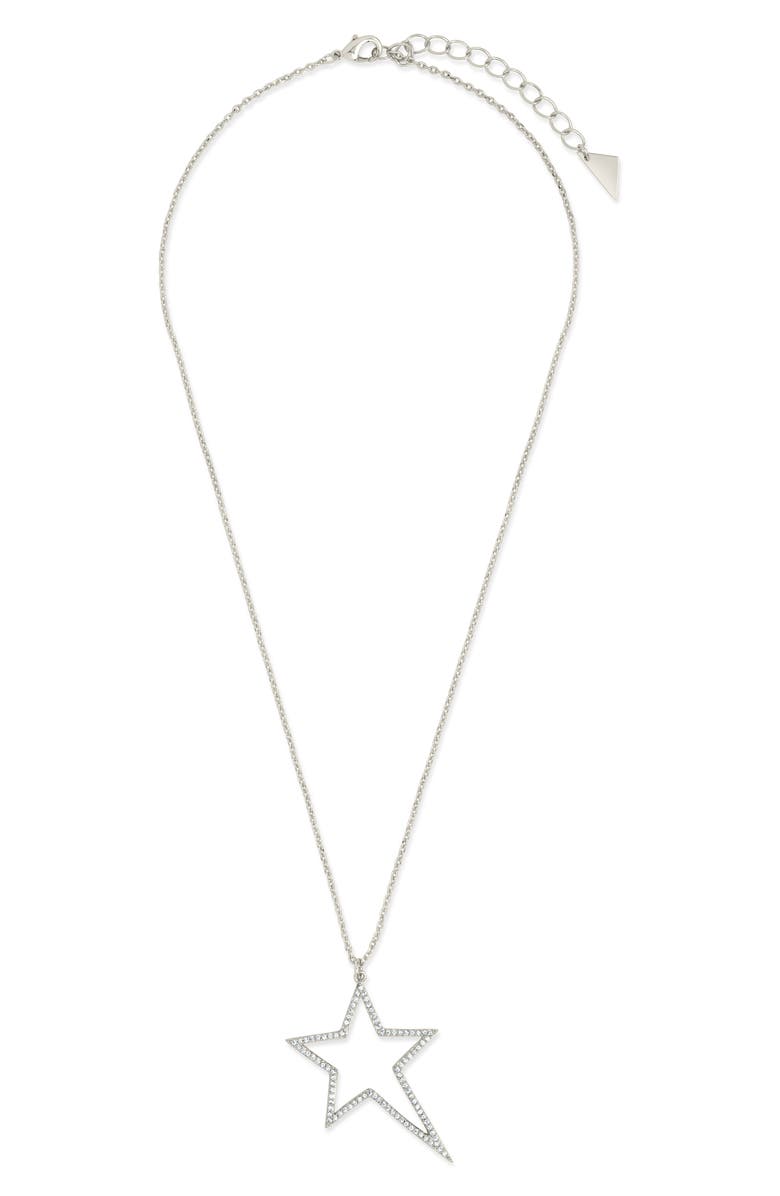 Sterling Forever Statement Cubic Zirconia Star Outline Pendant Necklace, Alternate, color, Silver