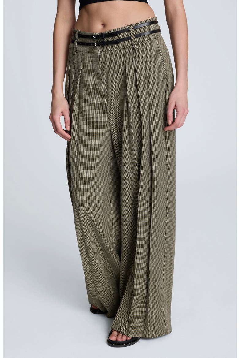 Houndstooth Check Pleated Wide Leg Pants, Main, color, BLACK/ ALMOND MILK