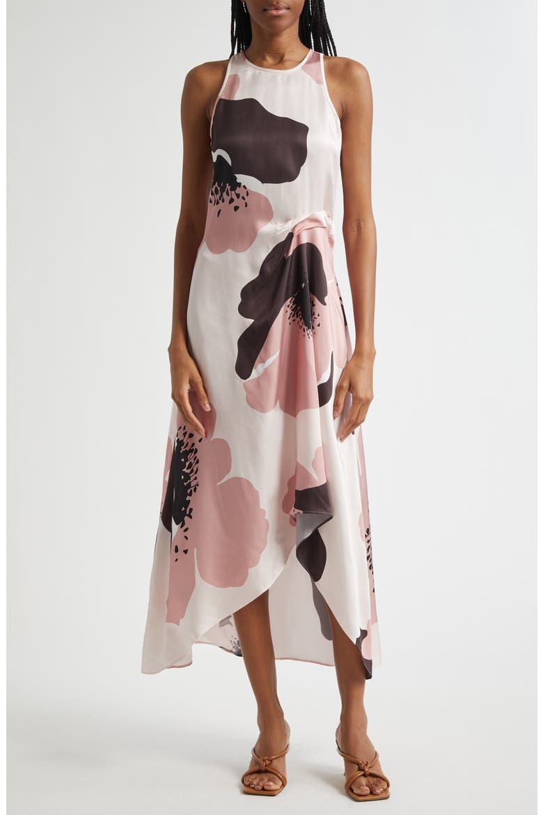 Michalie Floral Satin Dress, Main, color, PINK