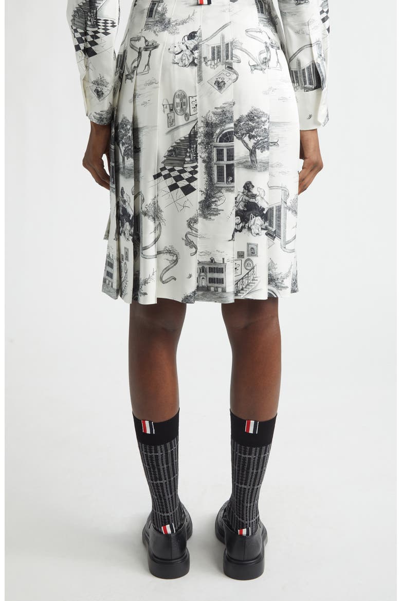 Hector Toile Classic Silk Pleated Skirt, Alternate, color, BLACK/ WHITE