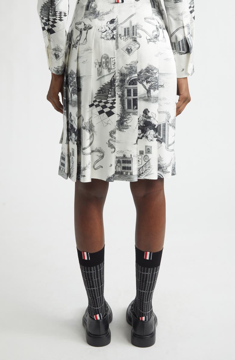 Thom Browne Hector Toile Classic Silk Pleated Skirt, Alternate, color, Black/ White