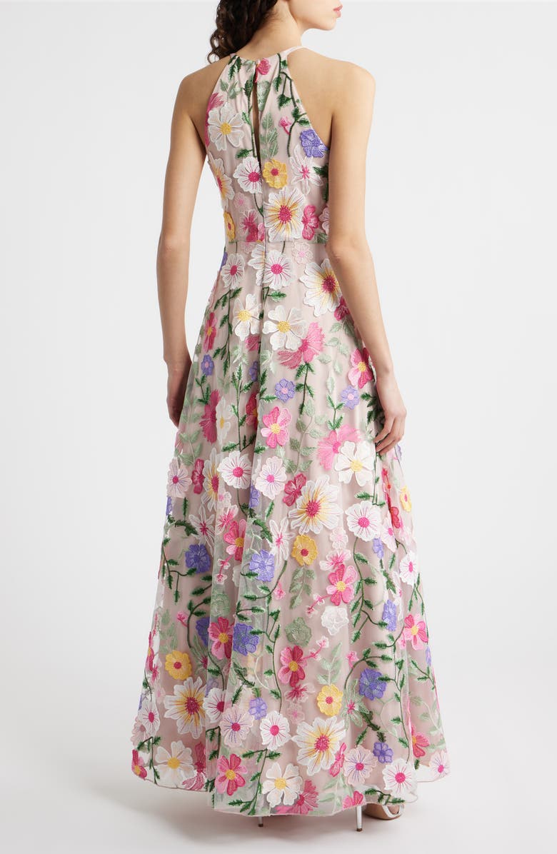 Eliza J Embroidered Sleeveless Gown, Alternate, color, Blush Multi