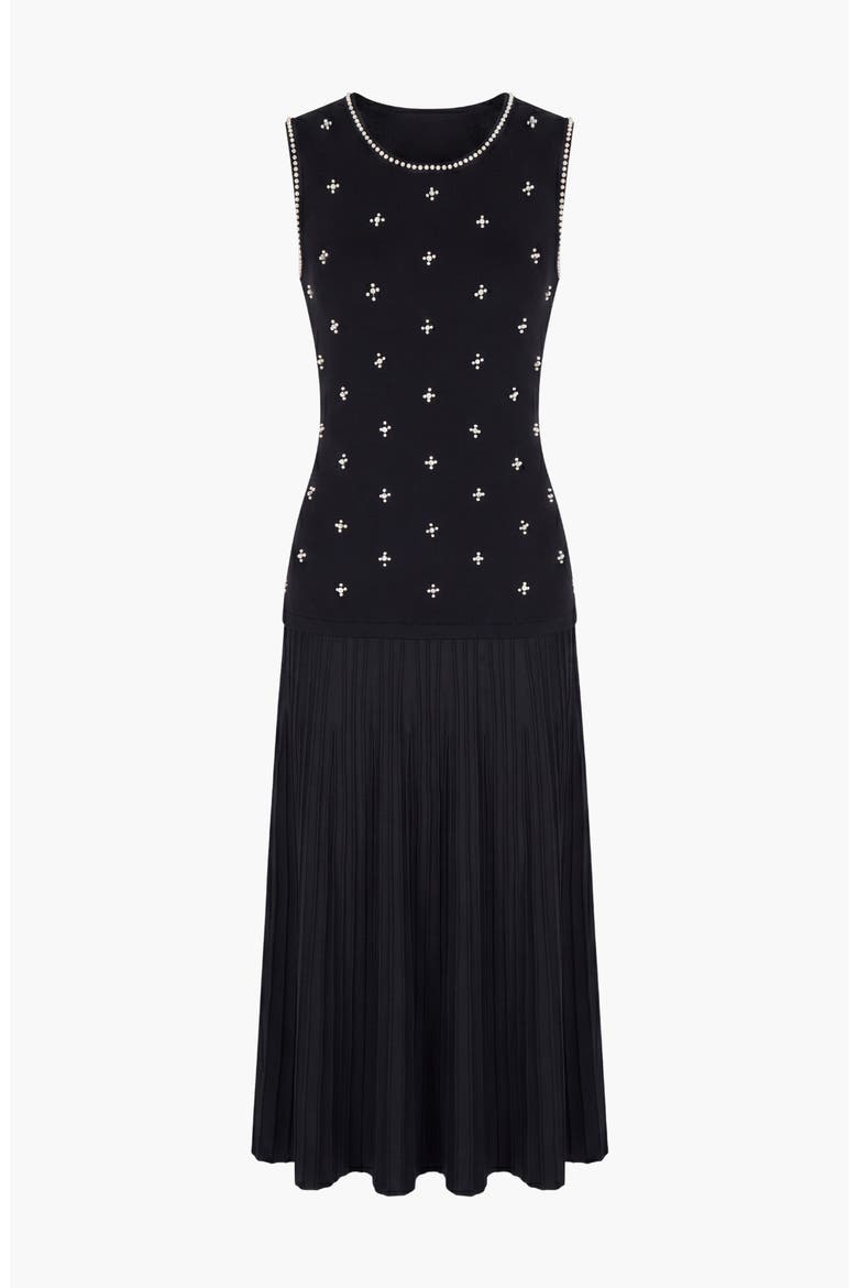 Pearl Embellished Pleated Midi Sleeveless Dress, Alternate, color, Black