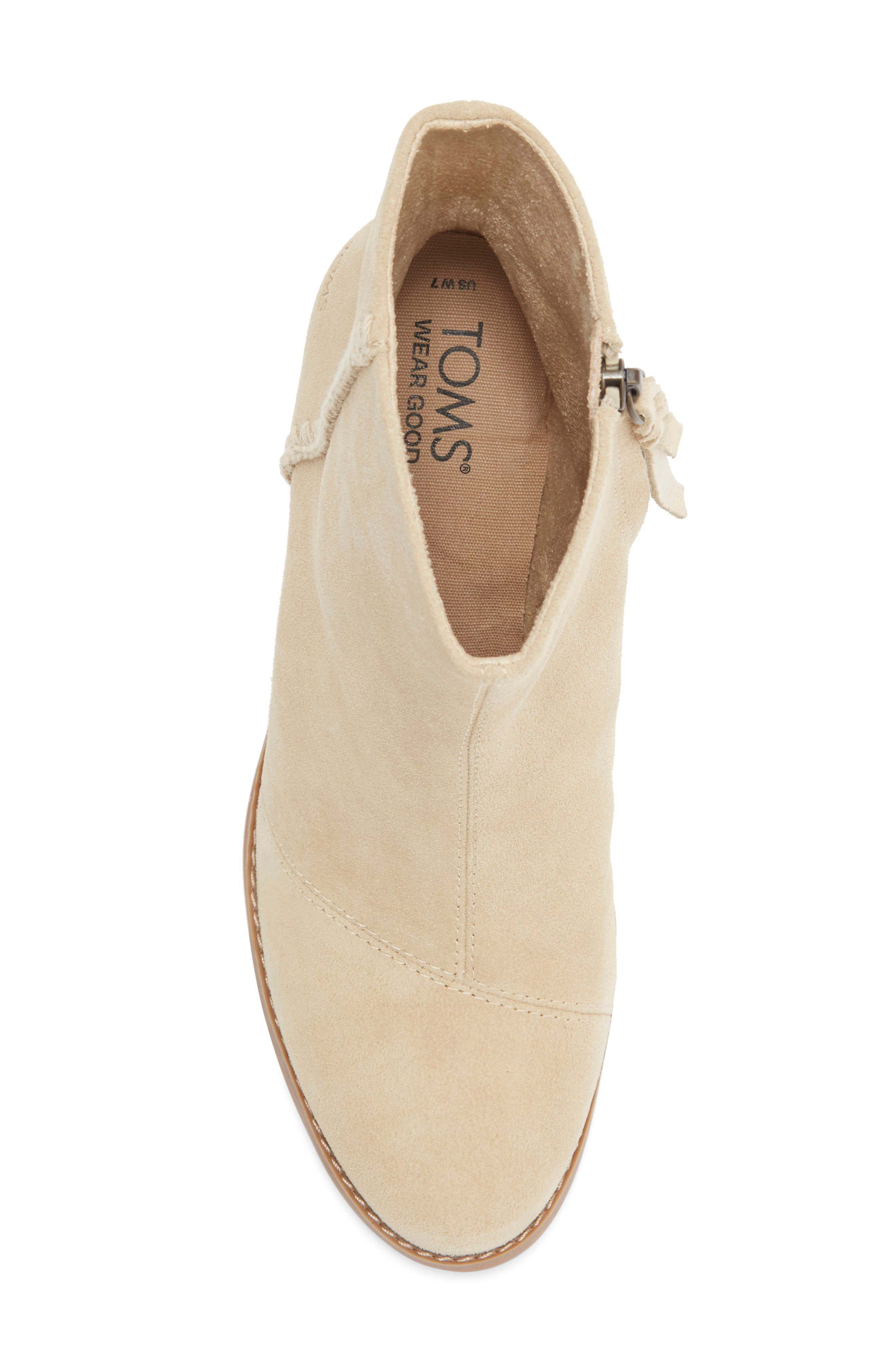 TOMS Evelyn Bootie, Alternate, color, Oatmeal Suede/ Deco Stitch