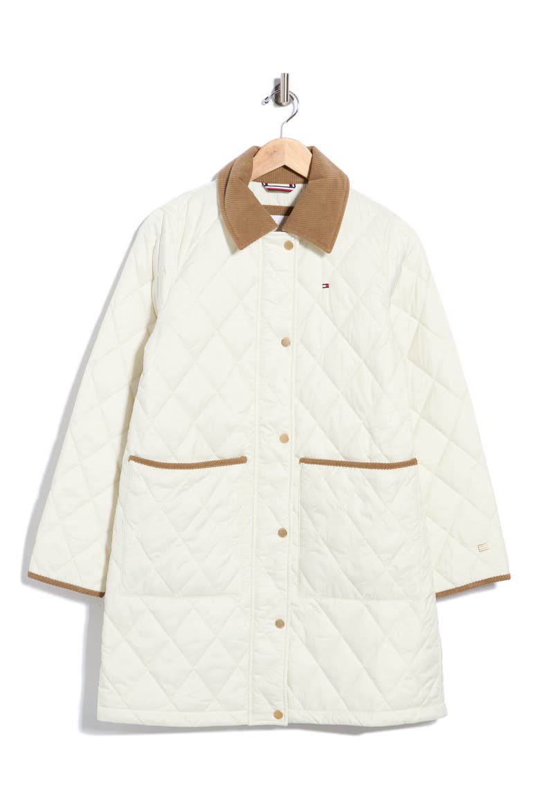 Diamond Quilted Three Quarter Coat, Alternate, color, ECRU