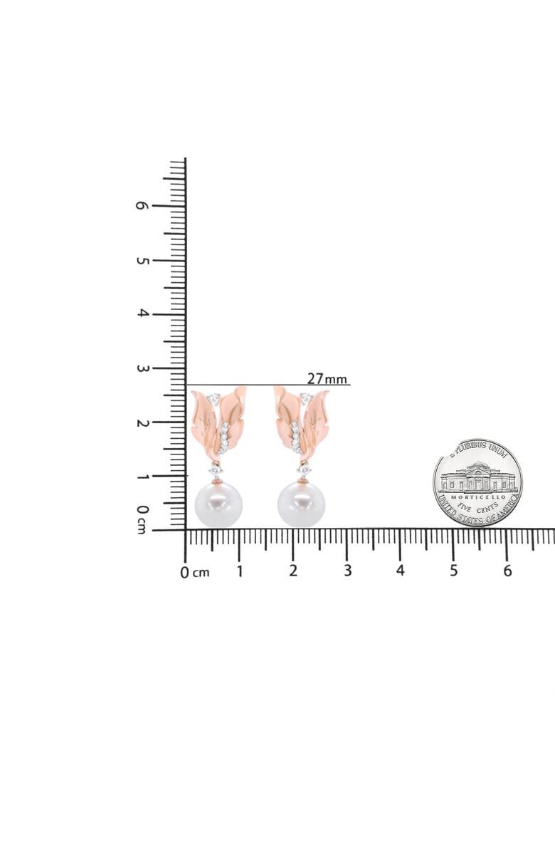 Haus of Brilliance 14K Rose Gold 1/6 Cttw Round Diamond and 8mm Round Pearl Floral Drop Stud Earrings, Alternate, color, Pink