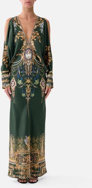 Camilla Plunge Neck Draped Shoulder Dress