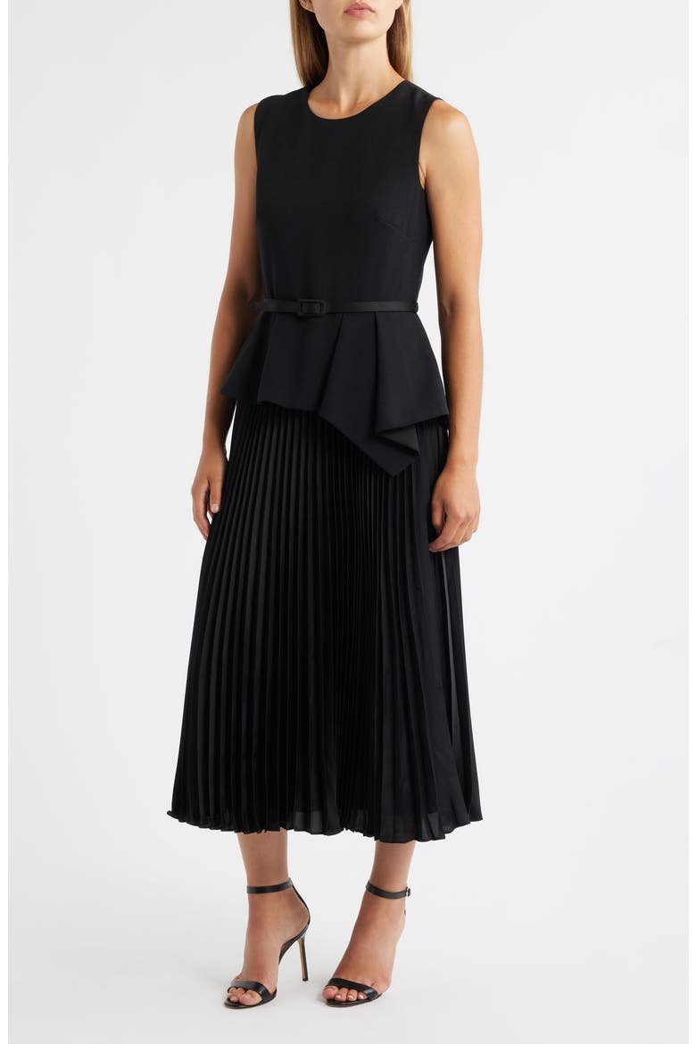 Sleeveless Belted Pleated Maxi Dress, Main, color, BLACK