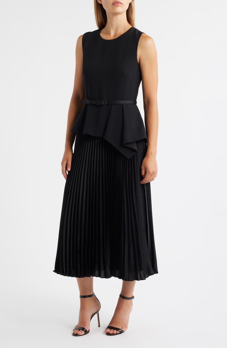 Eliza J Sleeveless Belted Pleated Maxi Dress, Main, color, Black