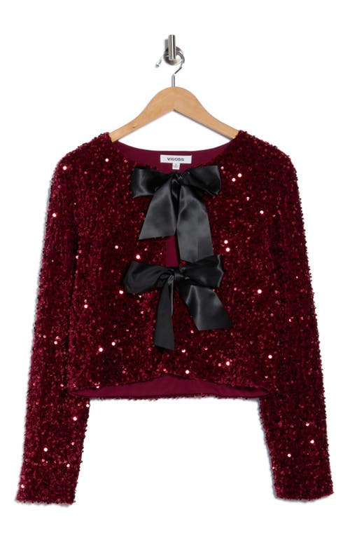 Vigoss Satin Bow Sequin Jacket In Burgundy