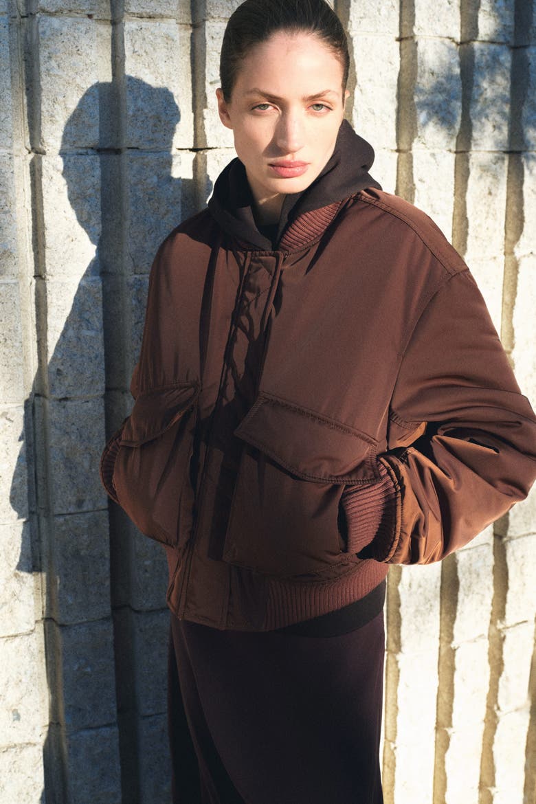 Padded Bomber Jacket, Alternate, color, Dark brown