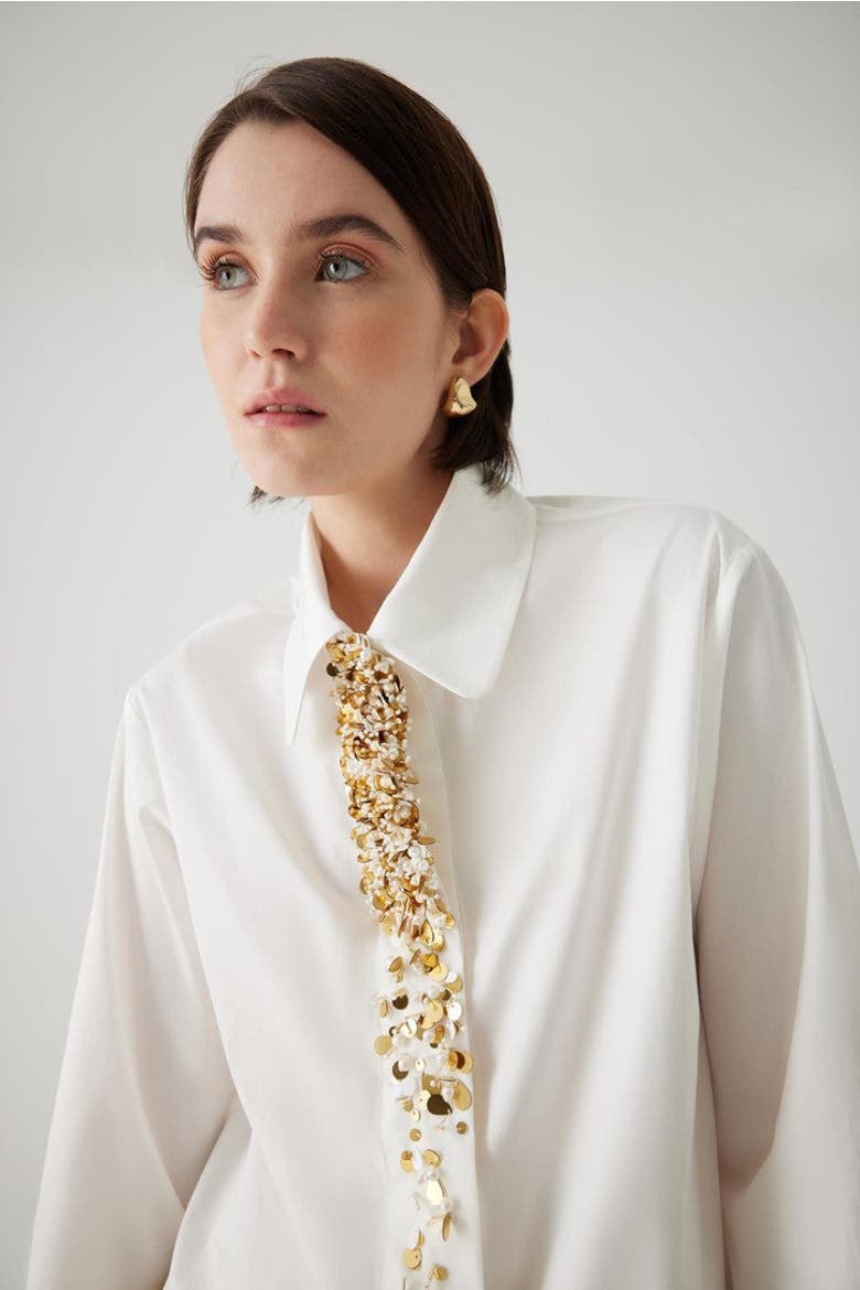 Audrey Embroidered Cotton Shirt, Alternate, color, ECRU