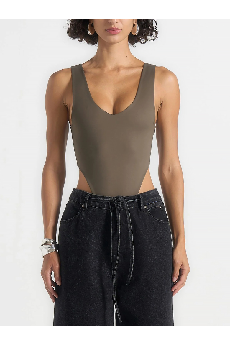Noa Fitted V-Neck Bodysuit, Main, color, Olive