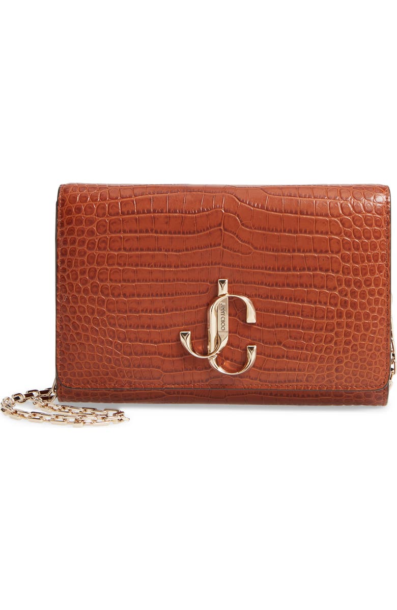 Jimmy Choo Varenne Croc Embossed Leather Clutch, Main, color, Cuoio