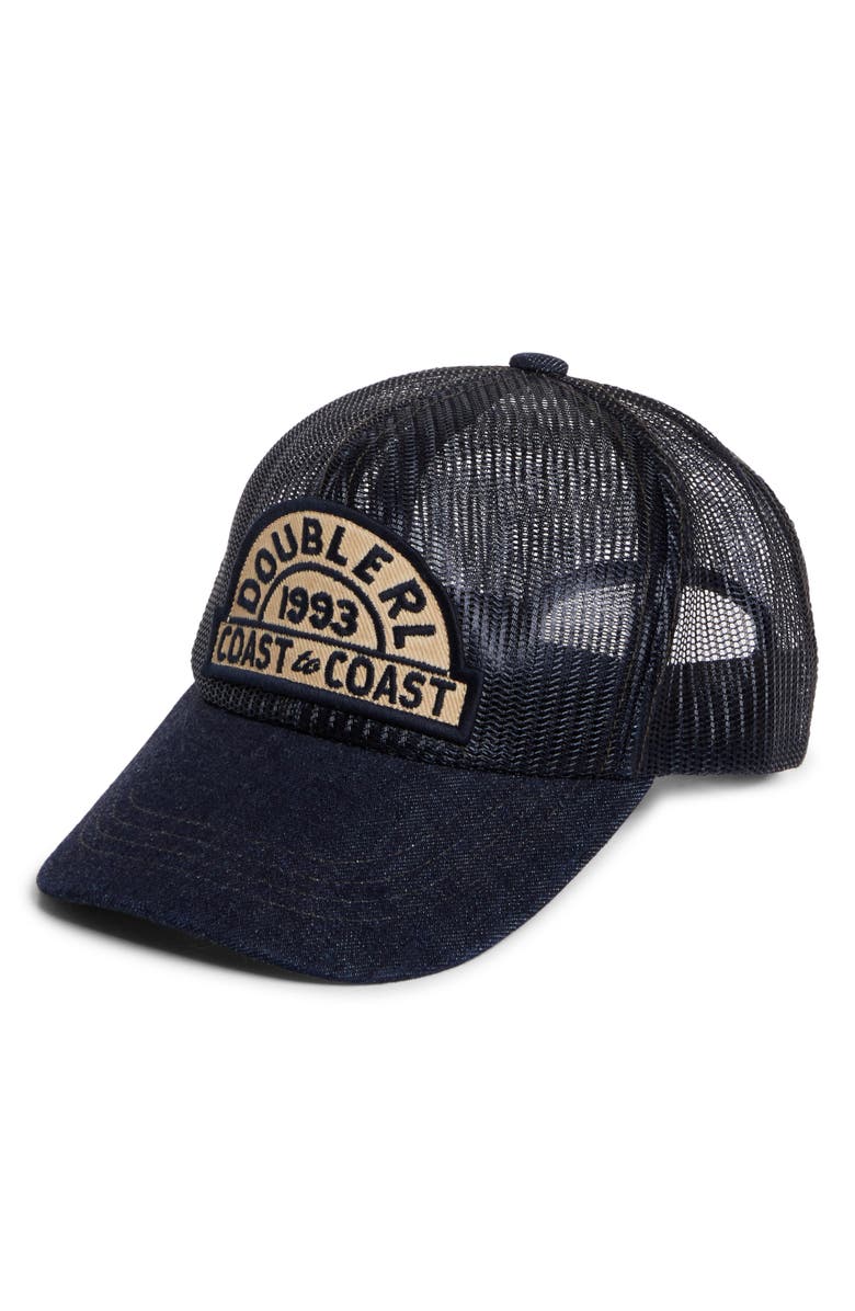 Double RL Denim Bill Mesh Trucker Hat, Main, color,