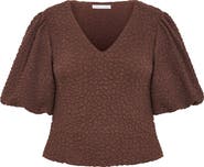 City Chic Chrissie Texture Puff Sleeve Top