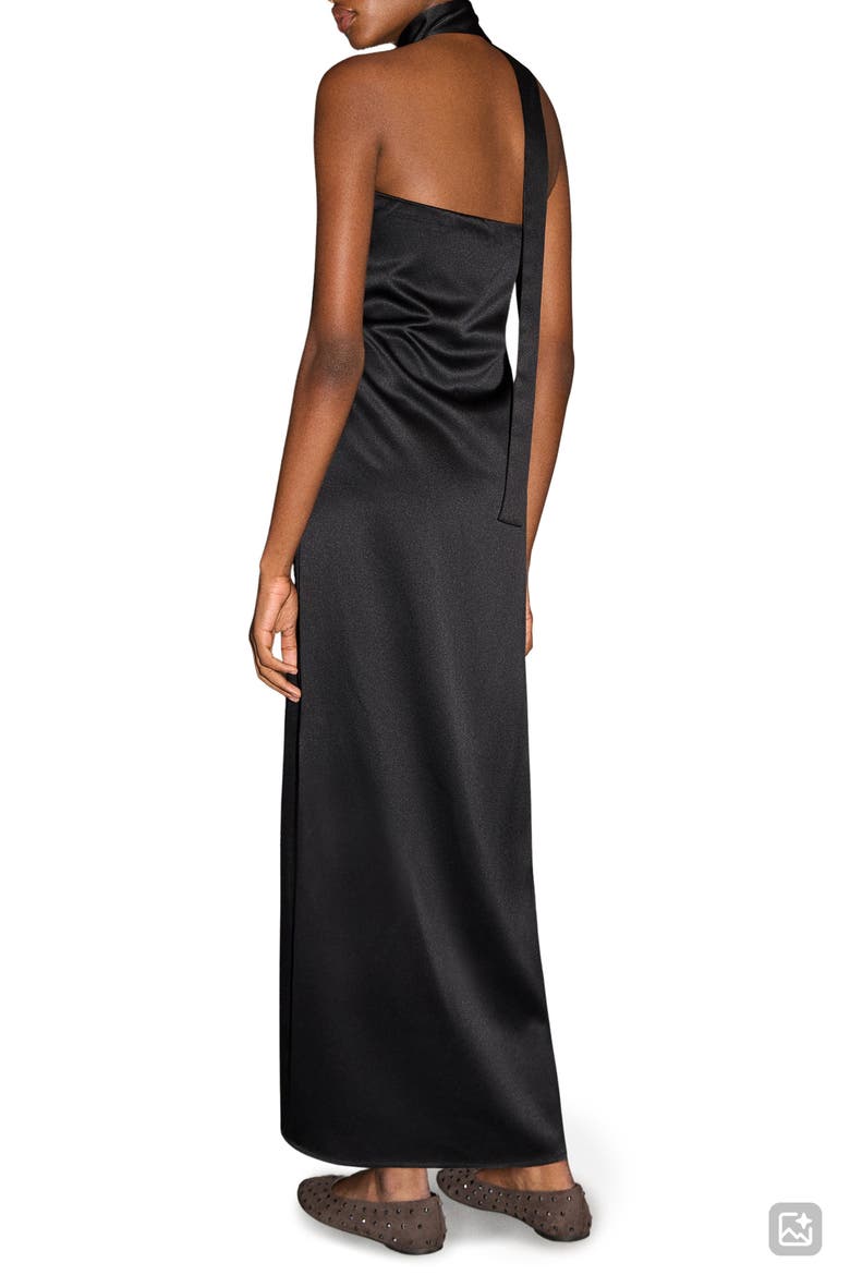 Satin Halter Maxi Dress, Alternate, color, BLACK