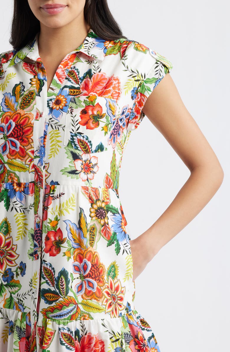 Eliza J Floral Cotton Dress, Alternate, color, Ivory Mult