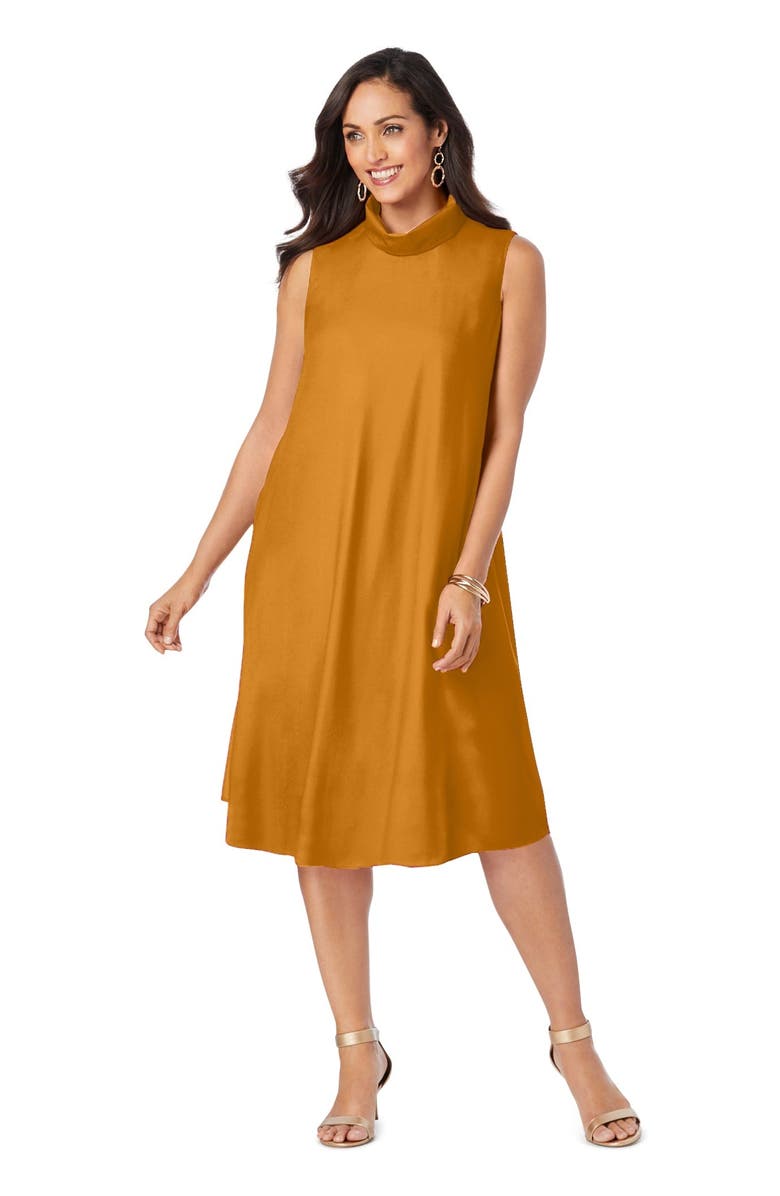 Jessica London Georgette Mock Neck Dress, Main, color, Rich Gold