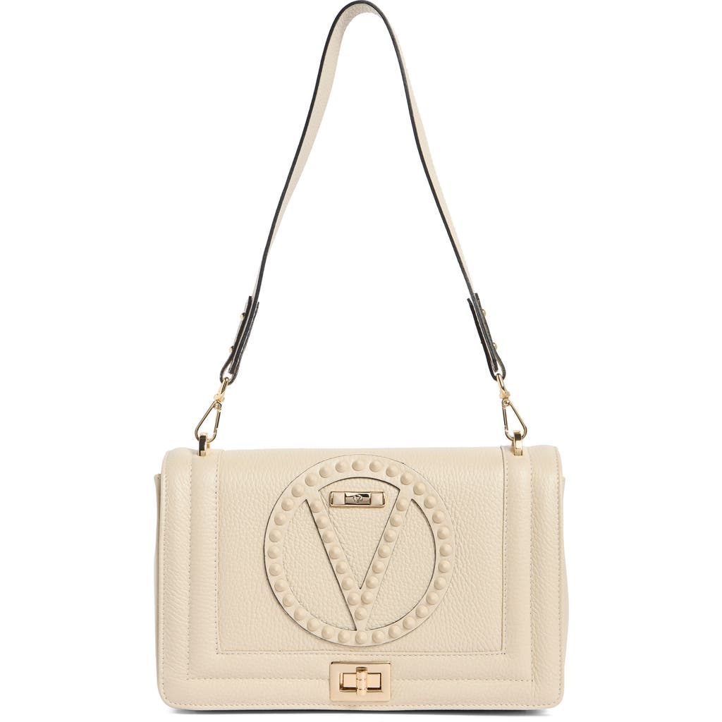 Valentino By Mario Valentino Alice Rockstud Vlogo Leather Shoulder Bag In White