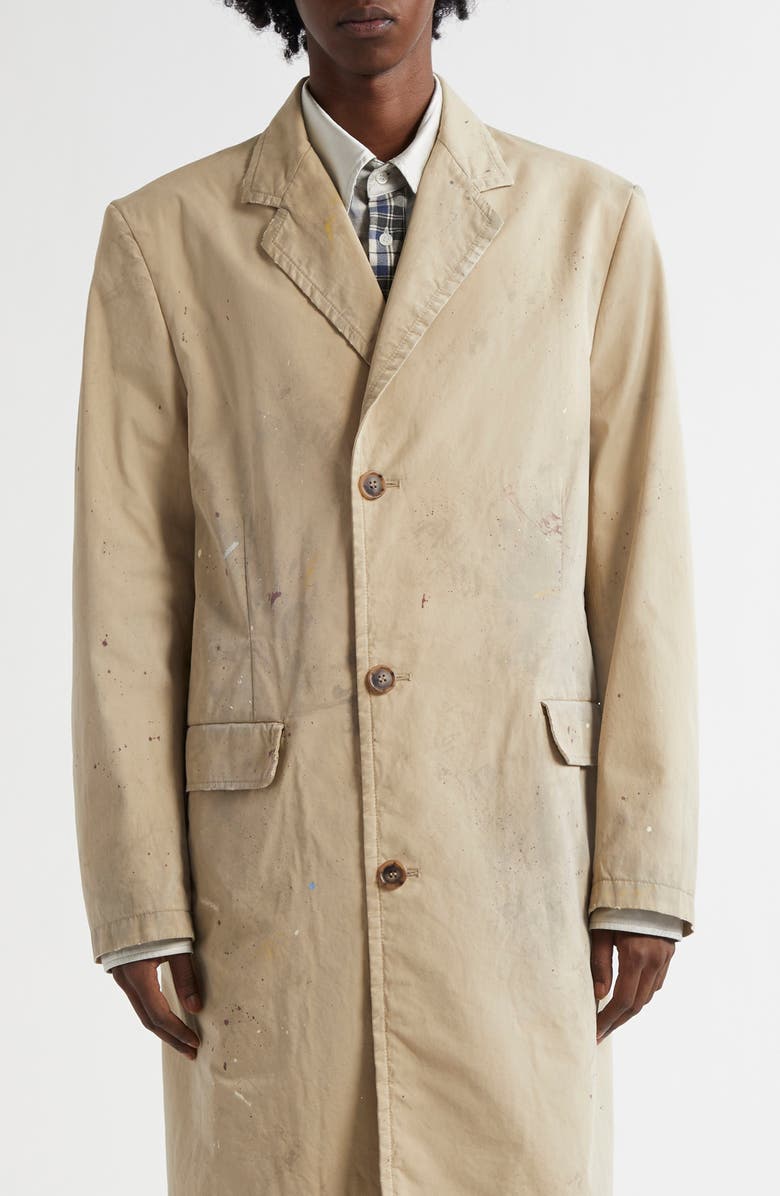 MM6 Maison Margiela Paint Splatter Gabardine Car Coat, Main, color, Beige