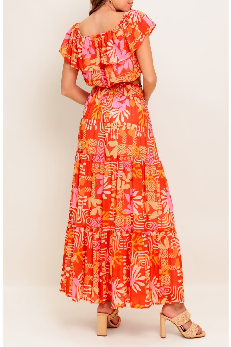 Flutter Sleeve Crop Top & Maxi Skirt Set, Alternate, color, RED