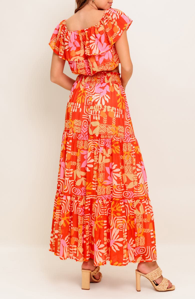 FLYING TOMATO Flutter Sleeve Crop Top & Maxi Skirt Set, Alternate, color, Red