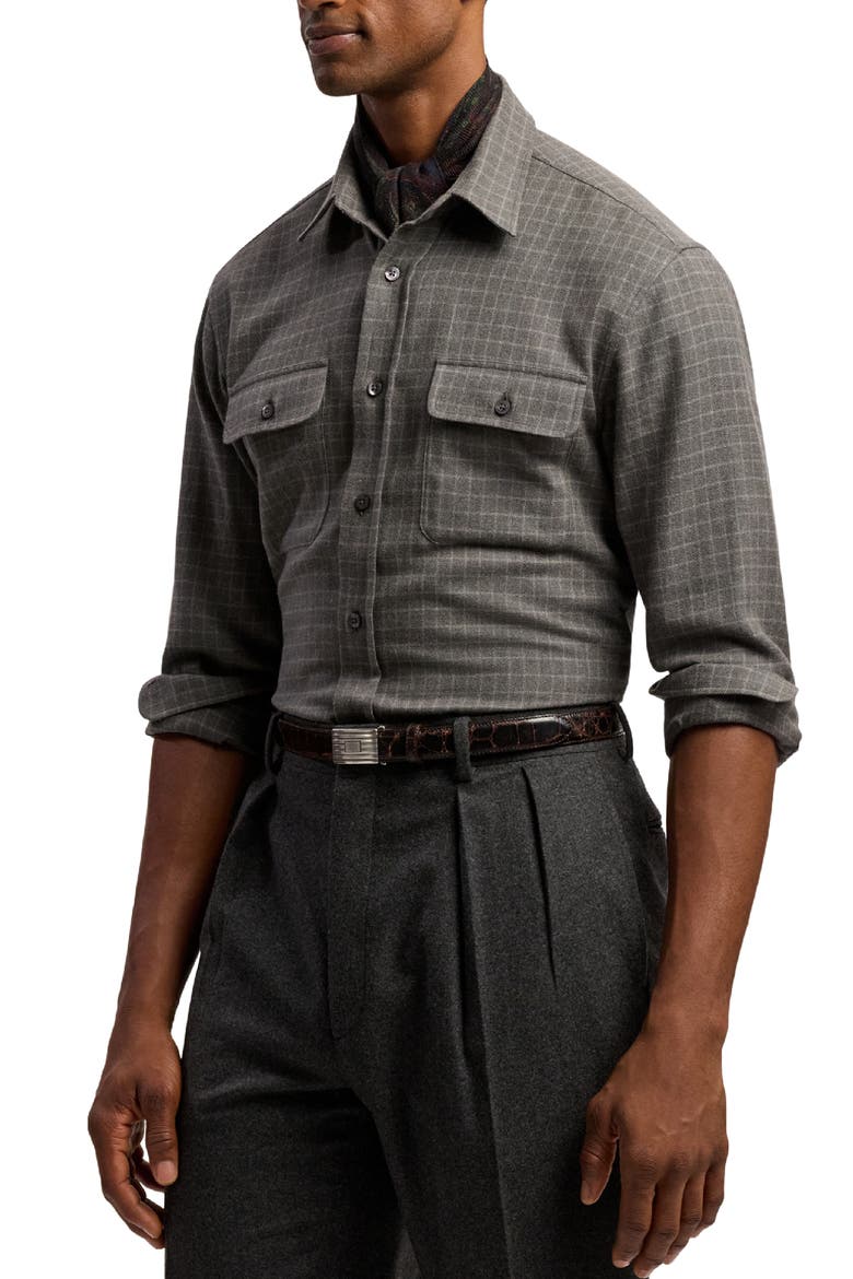 Cooper Tattersall Check Cotton Flannel Button-Up Shirt, Alternate, color, MEDIUM GREY MELANGE