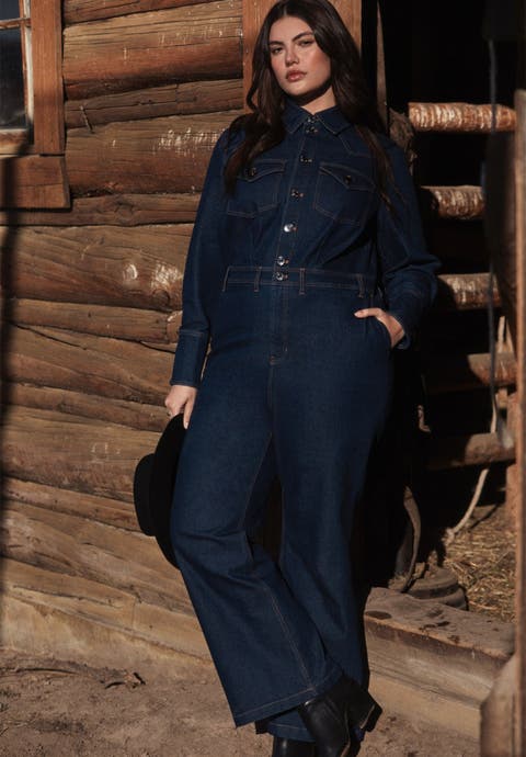 Western Detail Denim Jumpsuit (Plus Available)