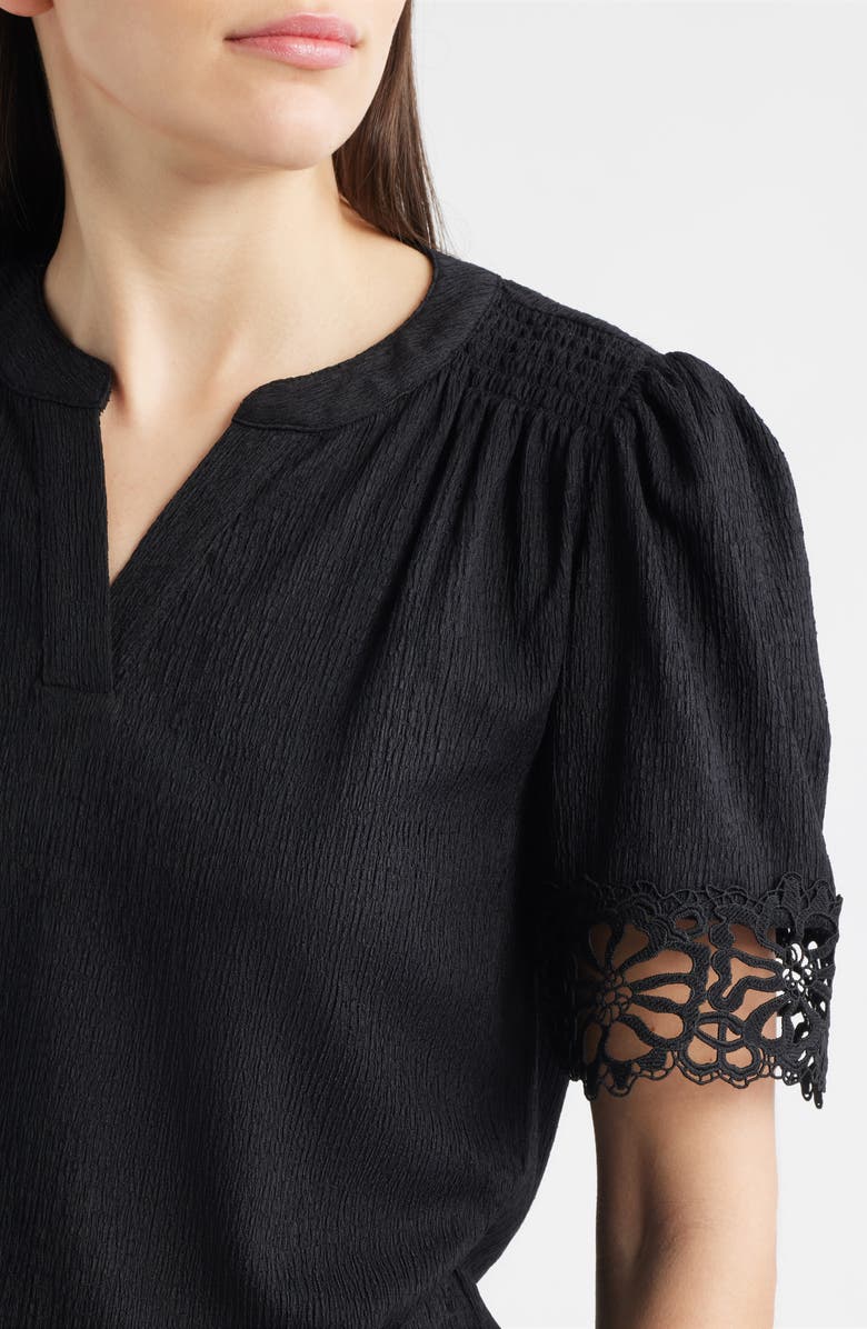 Anne Klein Lace Trim Crinkle Top, Alternate, color, Anne Black