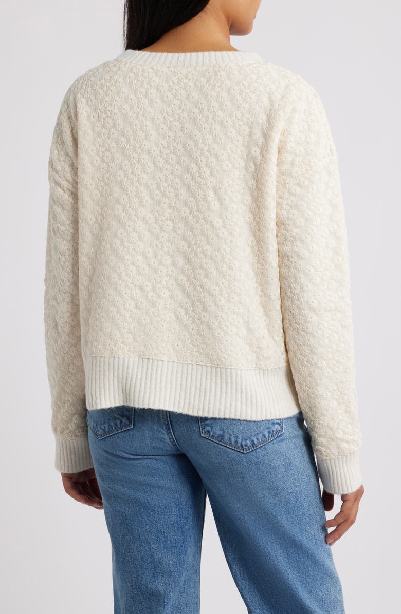 Bobeau Floral Embroidered Crewneck Sweater, Alternate, color, Ivory