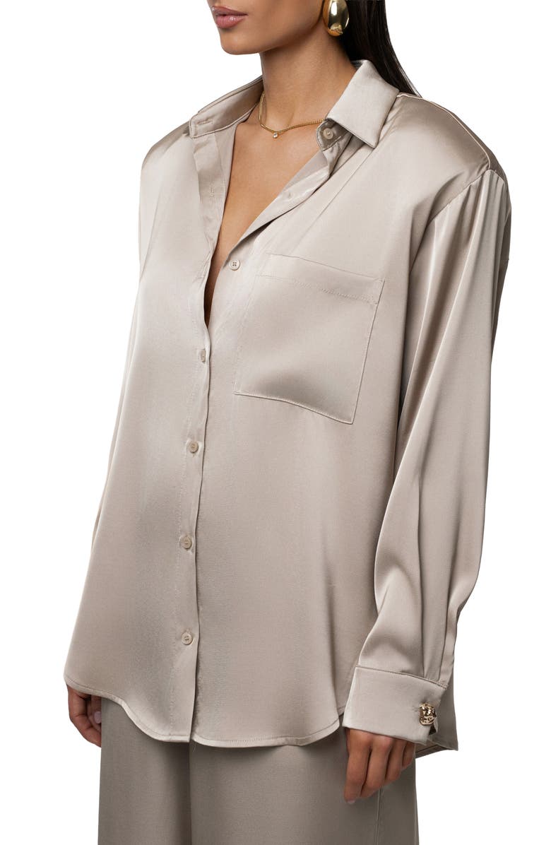 JLUXLABEL Island Ease Satin Shirt, Alternate, color, Beige