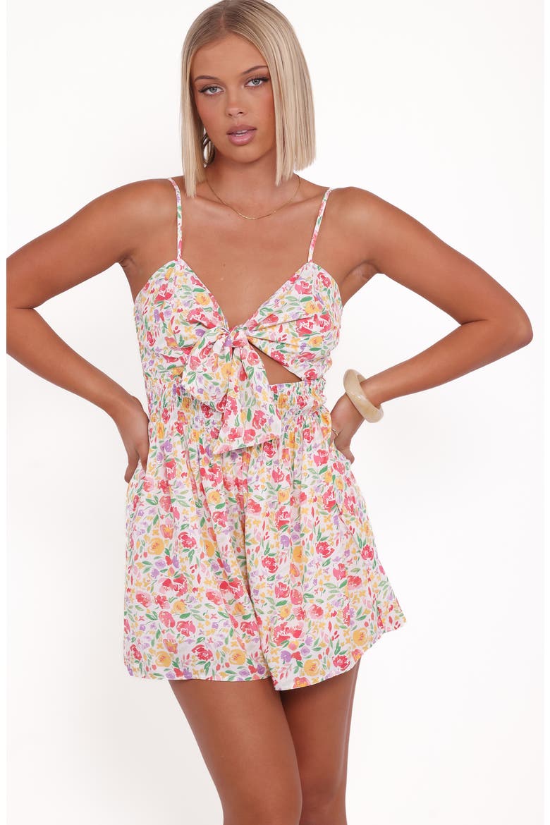Jessie Floral Print Tie Front Romper, Alternate, color, PINK MULTI