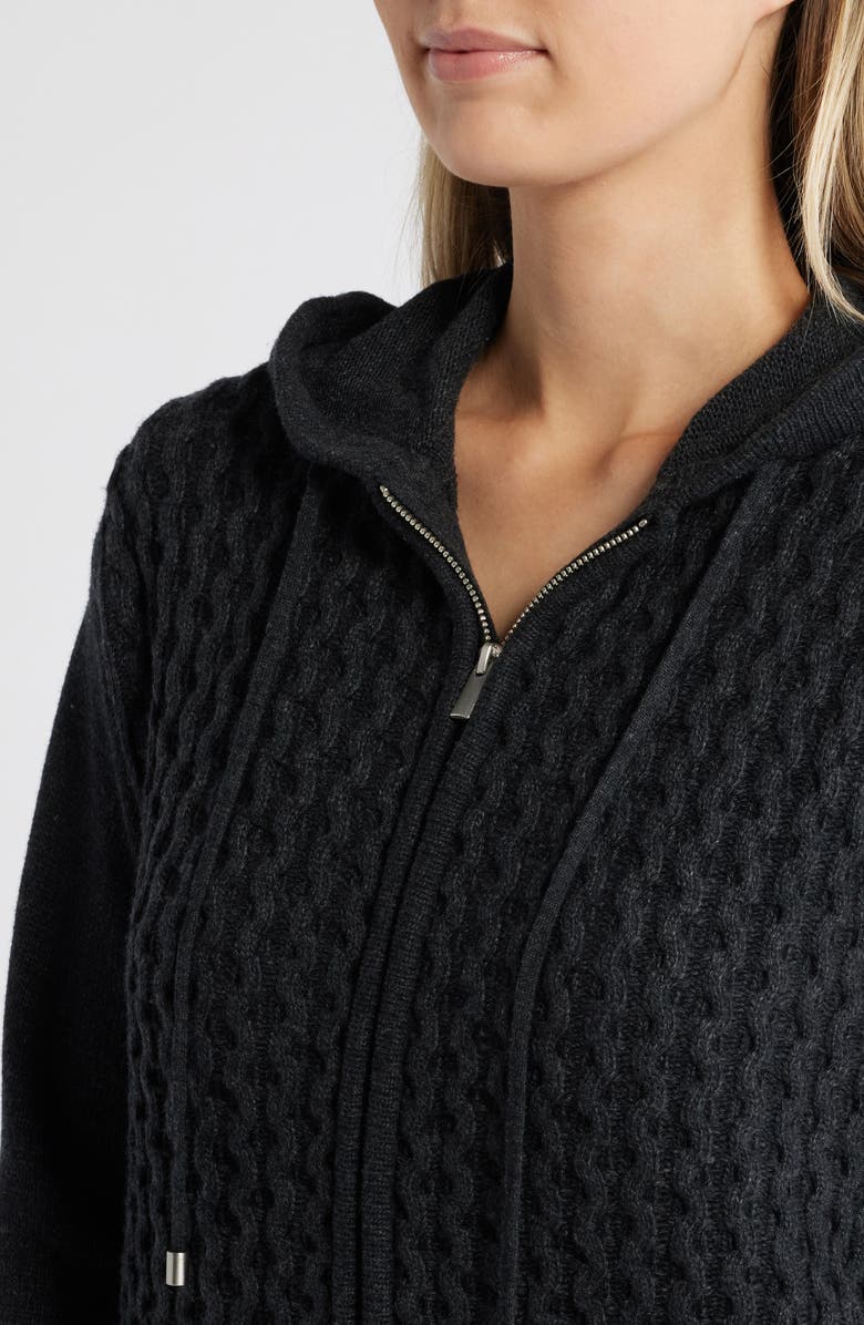Anne Klein Cable Stitch Zip Hoodie, Alternate, color, 