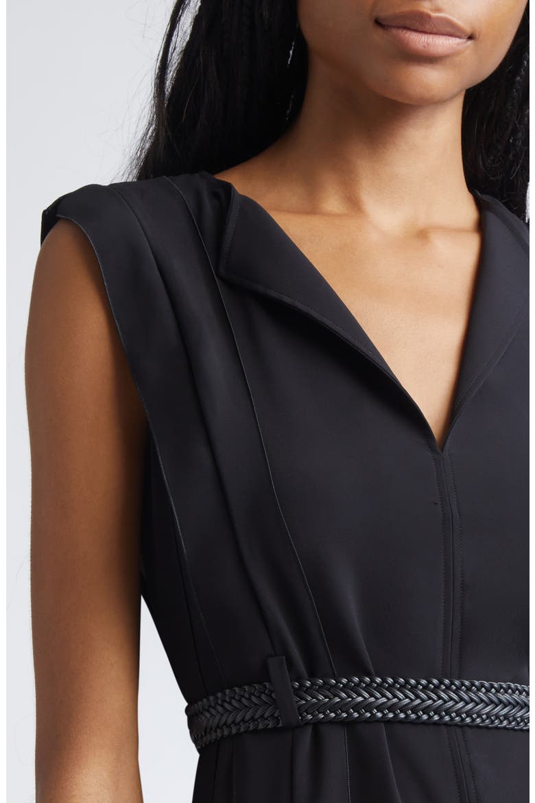 Zannata Belted Matte Satin Midi Dress, Alternate, color, BLACK