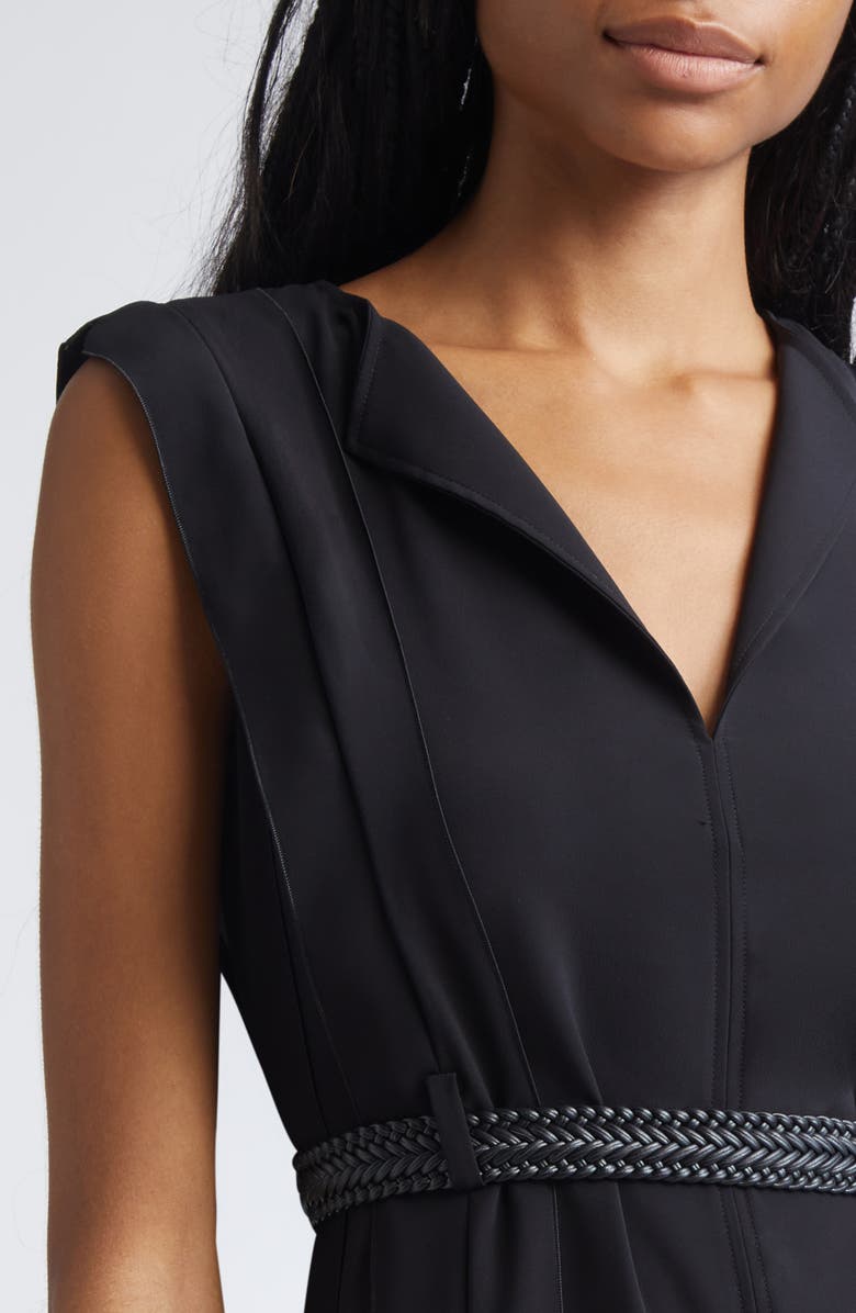 Max Mara Zannata Belted Matte Satin Midi Dress, Alternate, color, Black