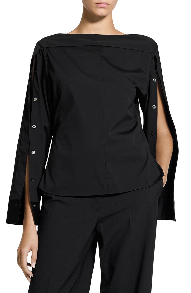 Theory Button Sleeve Boat Neck Top, Alternate, color, Black