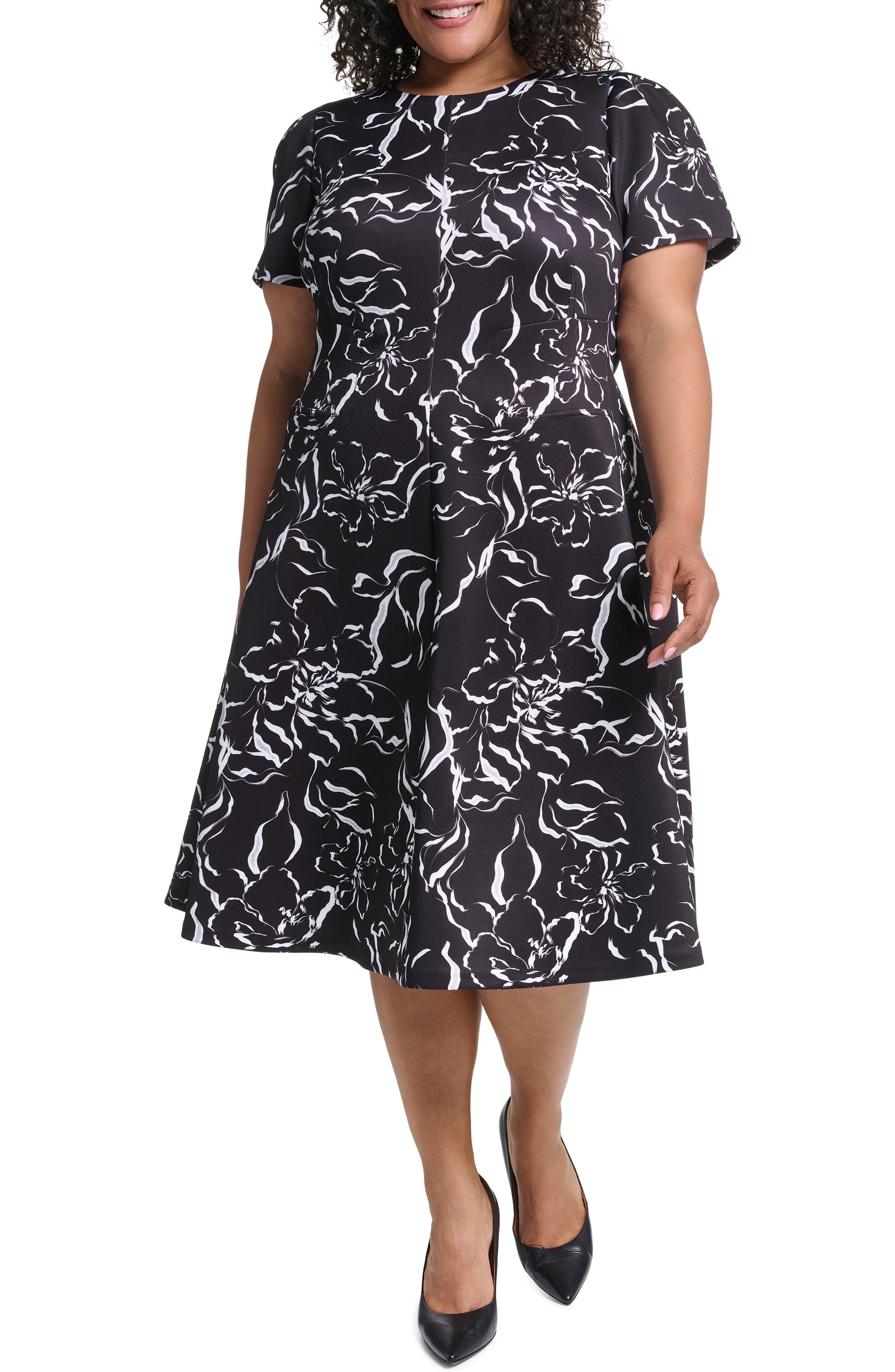 Abstract Print Scuba Fit and Flare Dress