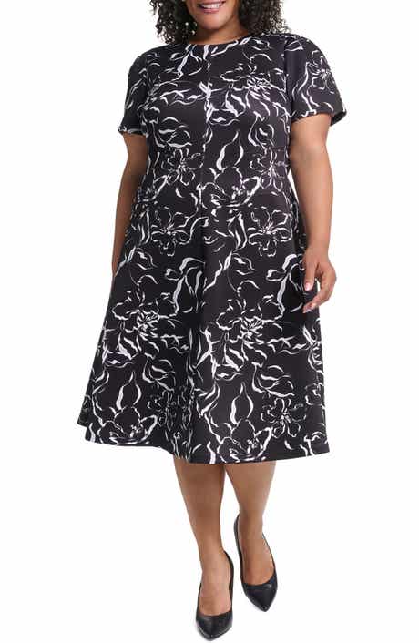 Abstract Print Scuba Fit and Flare Dress
