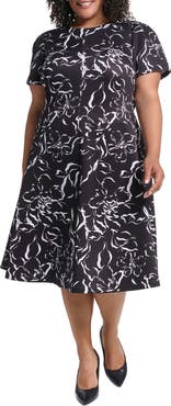 Calvin Klein Abstract Print Scuba Fit and Flare Dress