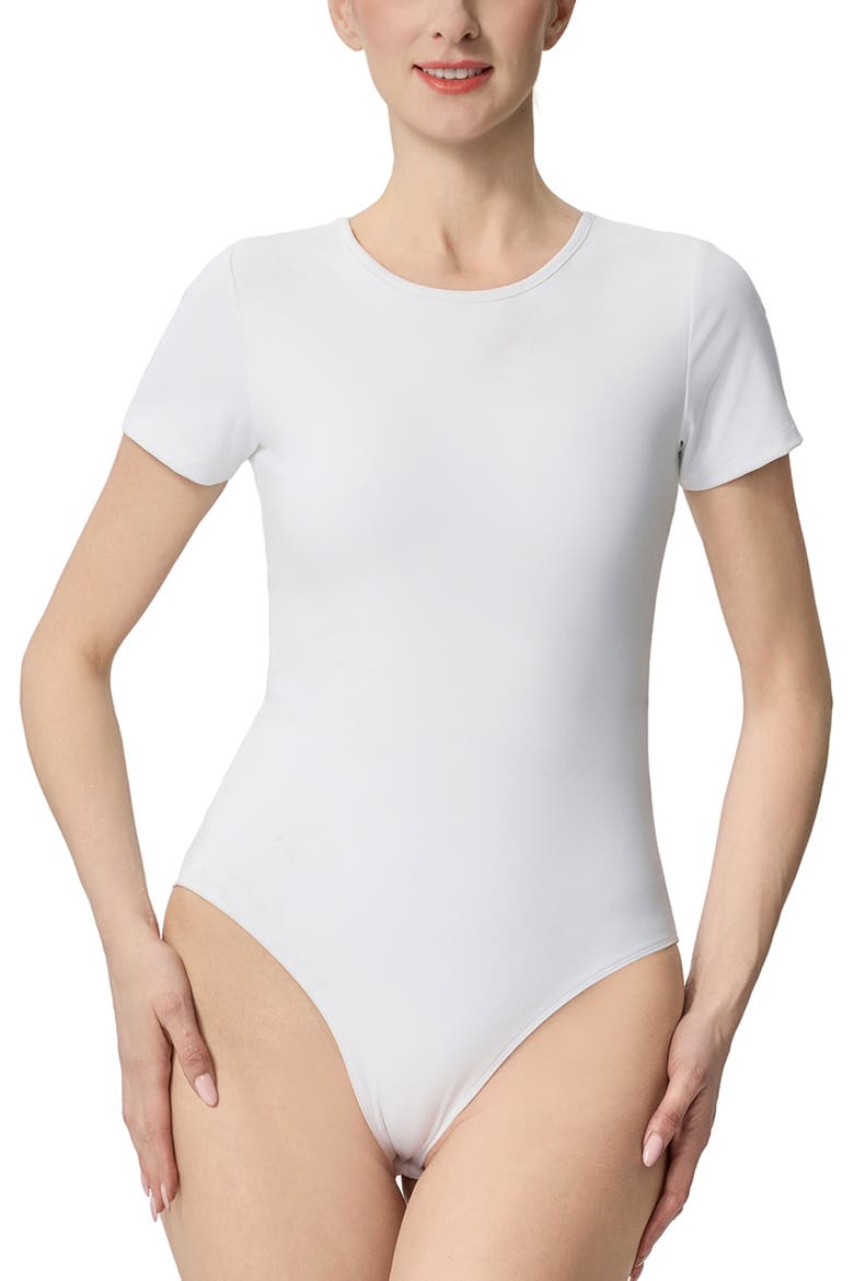 Women's Crew Neck Short Sleeve Bodysuit, Main, color, White