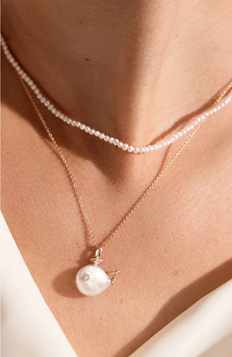 MADE BY MARY Pearl Whale Charm Necklace, Alternate, color, Gold Vermeil